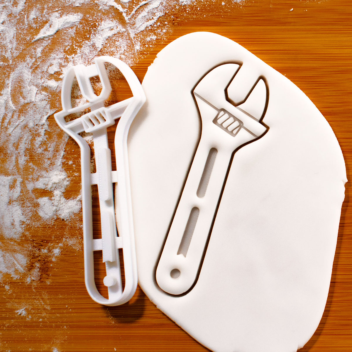 wrench cookie cutter pressed on fondant