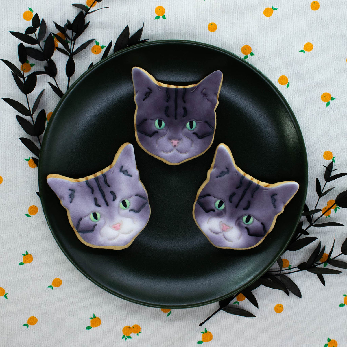 american shorthair cookies with colored fondant toppings