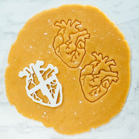 Bakerlogy anatomical heart cookie cutter used on rolled out sugar cookie dough