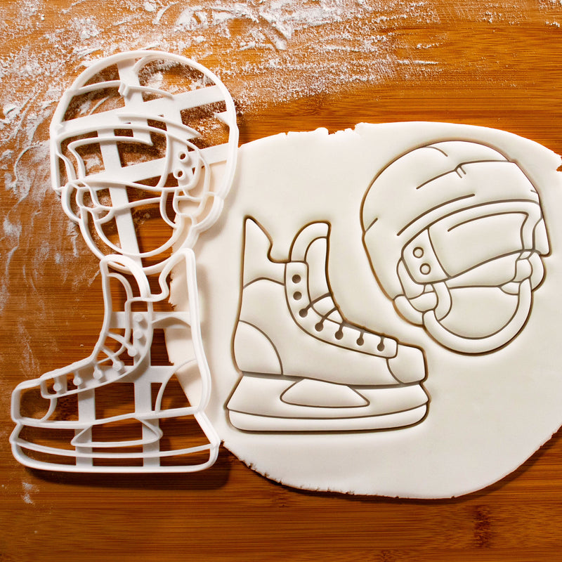 set of 2 ice hockey equipment cookie cutters