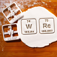 Set of 2 Tungsten and Rhenium Periodic Table Element Cookie Cutters (Symbol W, Re)