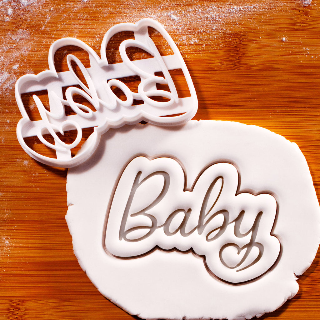Baby Cookie Cutter – Cursive Script for Shower & Christening – Bakerlogy