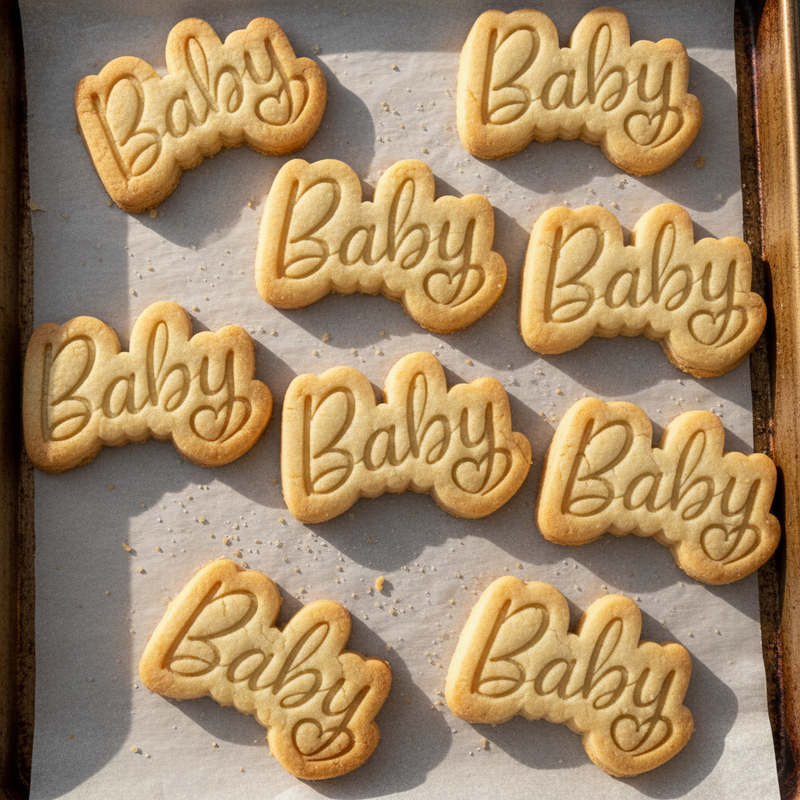 Baby Cookie Cutter – Cursive Script for Shower & Christening – Bakerlogy