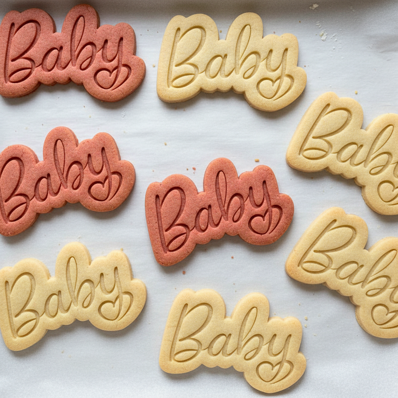 Baby Cookie Cutter – Cursive Script for Shower & Christening – Bakerlogy