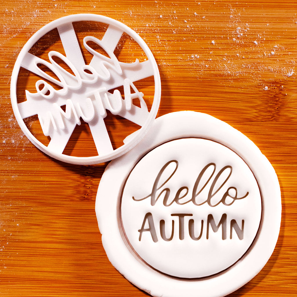 Hello Autumn Cookie Cutter | Fall Harvest Baking Tool – Bakerlogy