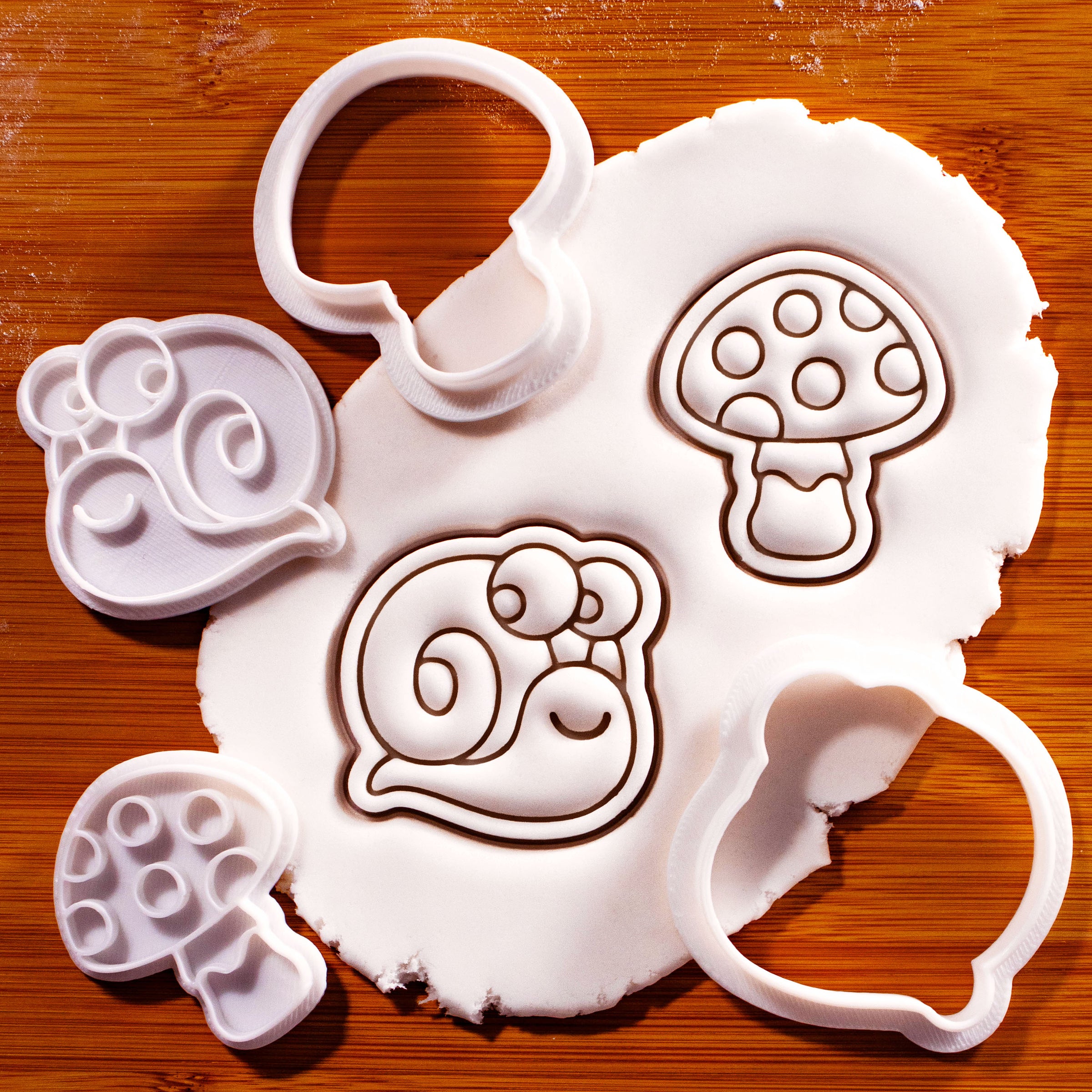 Mushroom & Snail Mini Cookie Cutter & Stamp Set