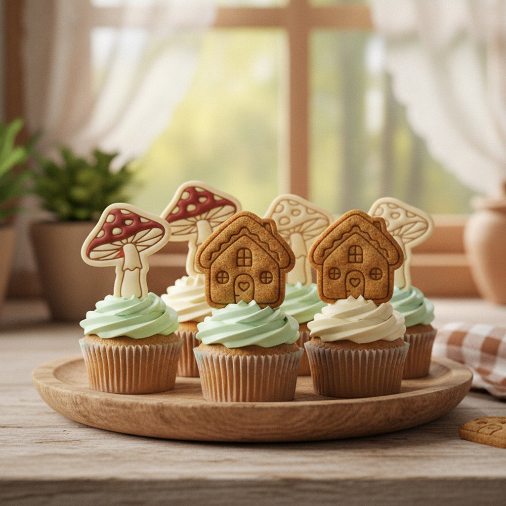 Set of 2 Toadstool & Cottage House Mini Cookie Cutter & Stamp Set
