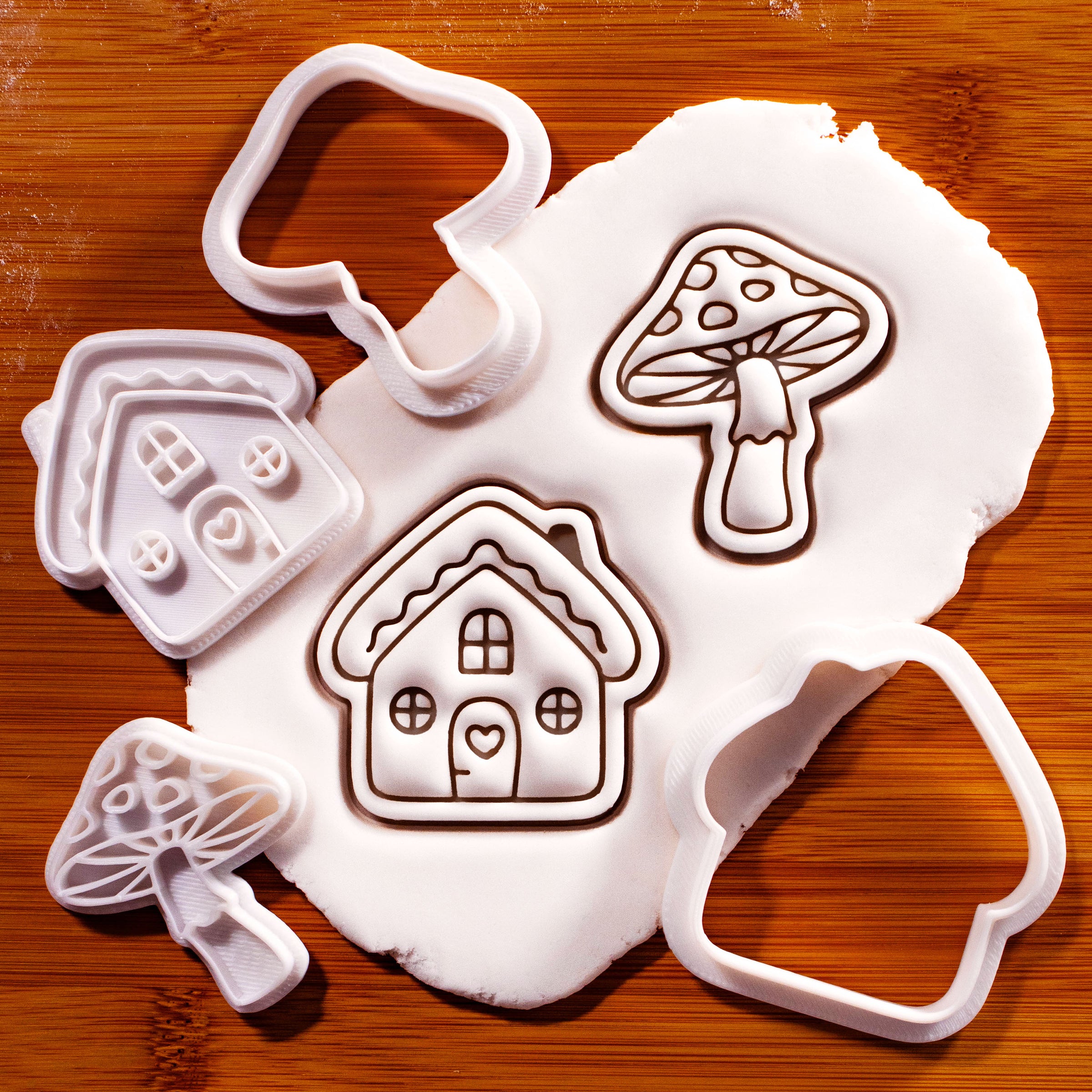 Set of 2 Toadstool & Cottage House Mini Cookie Cutter & Stamp Set