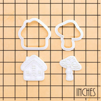 Set of 2 Toadstool & Cottage House Mini Cookie Cutter & Stamp Set