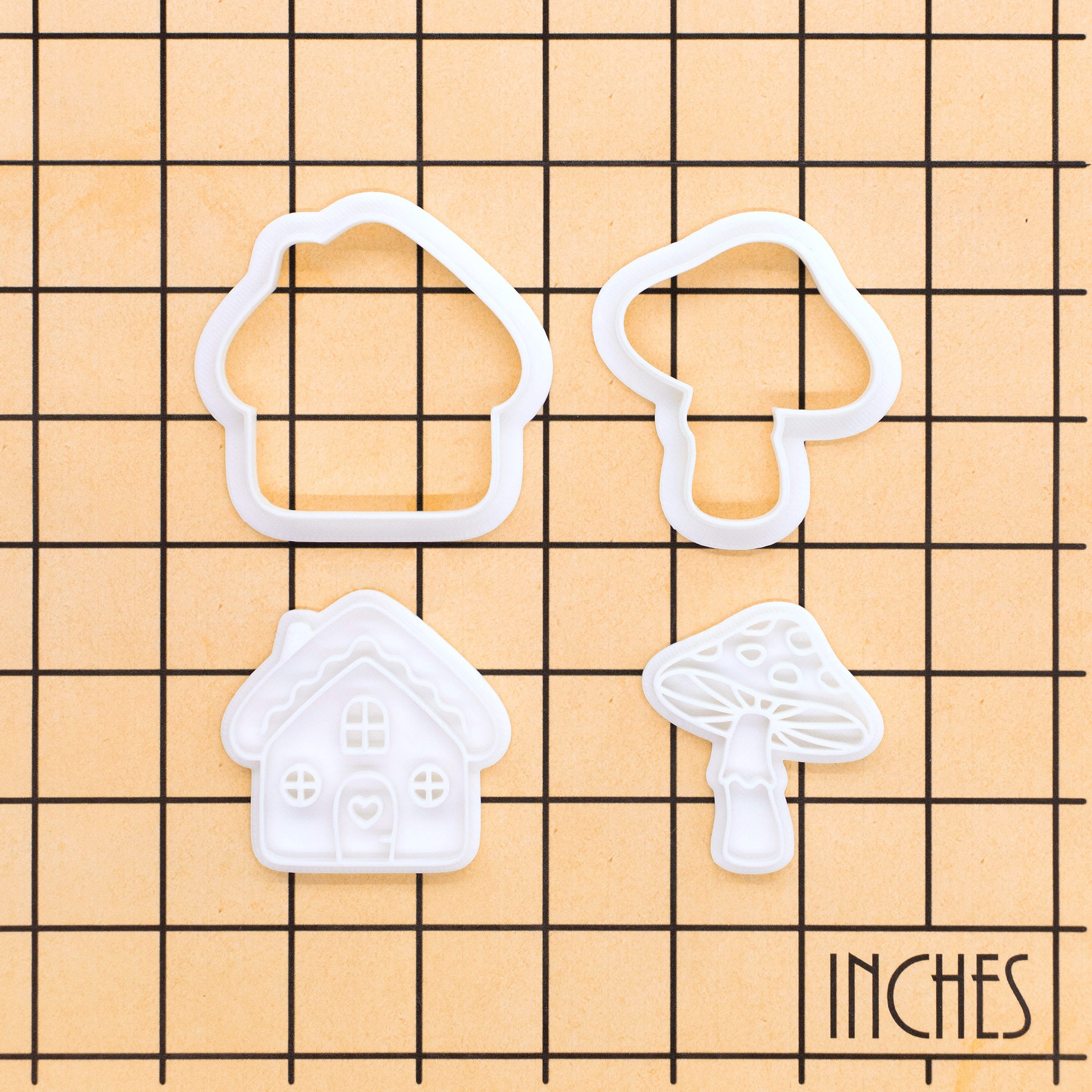 Set of 2 Toadstool & Cottage House Mini Cookie Cutter & Stamp Set
