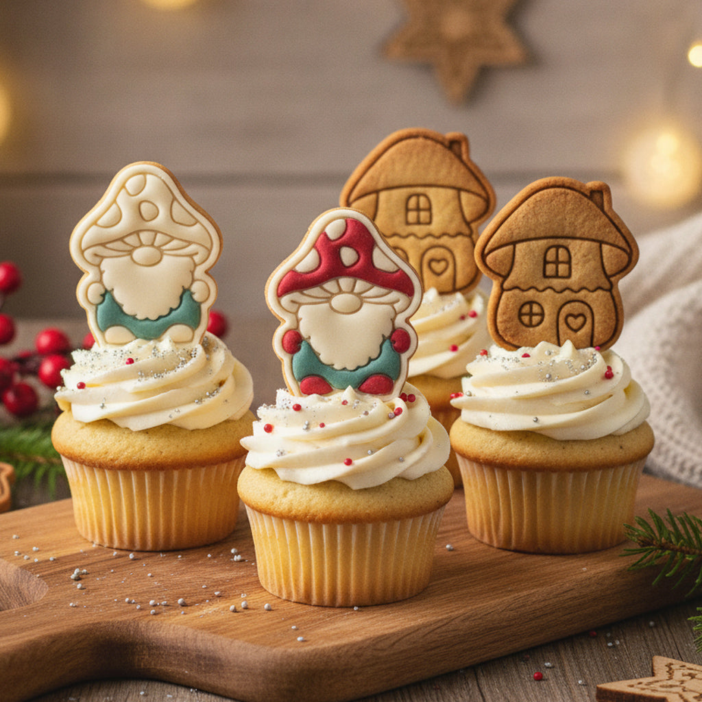 Mushroom Cottage & Mushroom Gnome Mini Cookie Cutter & Stamp Set