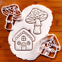 Set of 2 Toadstool & Cottage House Cookie Cutters