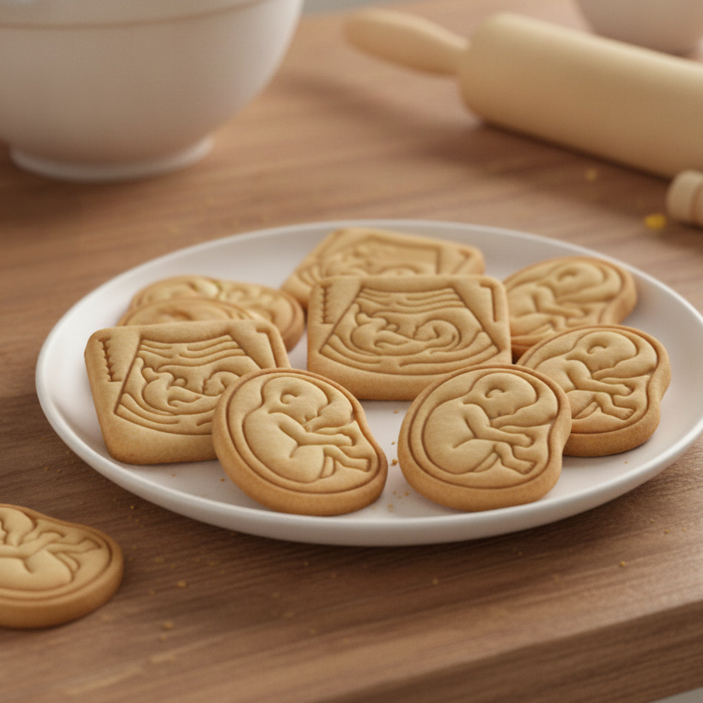 Set of 2 Pregnancy Ultrasound & 20 Week Fetal Baby Mini Cookie Cutter & Stamp Set
