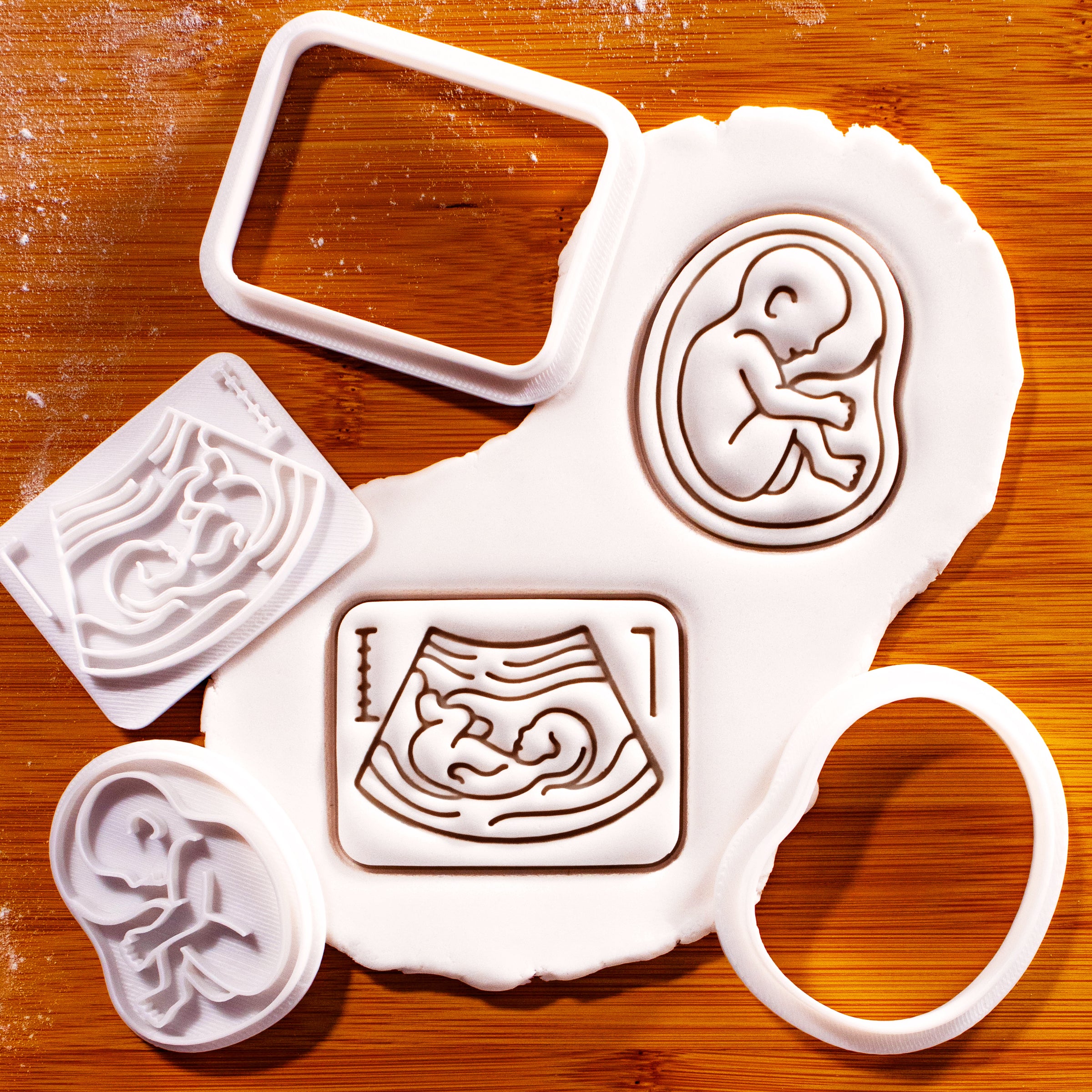 Set of 2 Pregnancy Ultrasound & 20 Week Fetal Baby Mini Cookie Cutter & Stamp Set