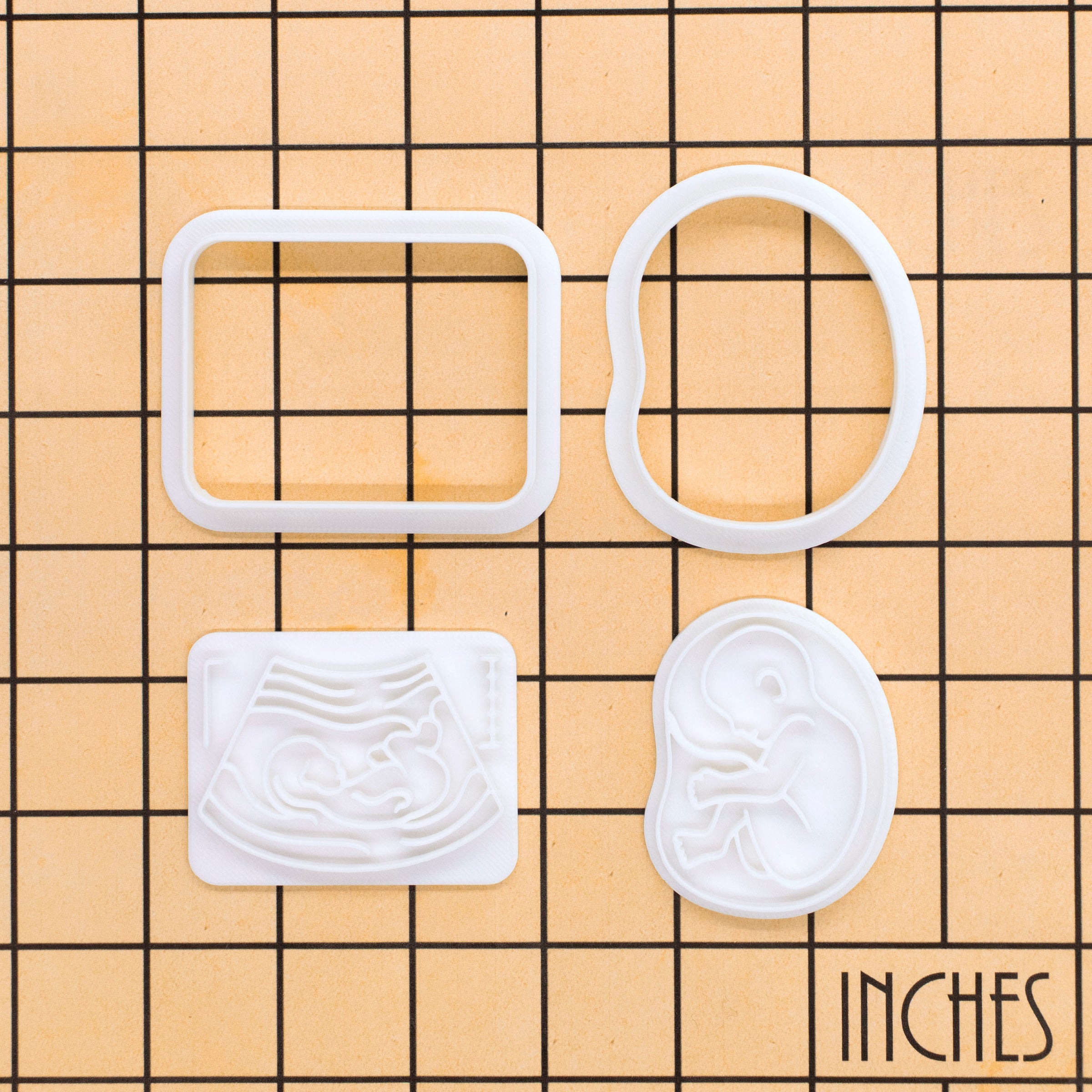 Set of 2 Pregnancy Ultrasound & 20 Week Fetal Baby Mini Cookie Cutter & Stamp Set