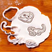 Set of 2 Bearded Dragon Pogona Face & Body Mini Cookie Cutter & Stamp Set