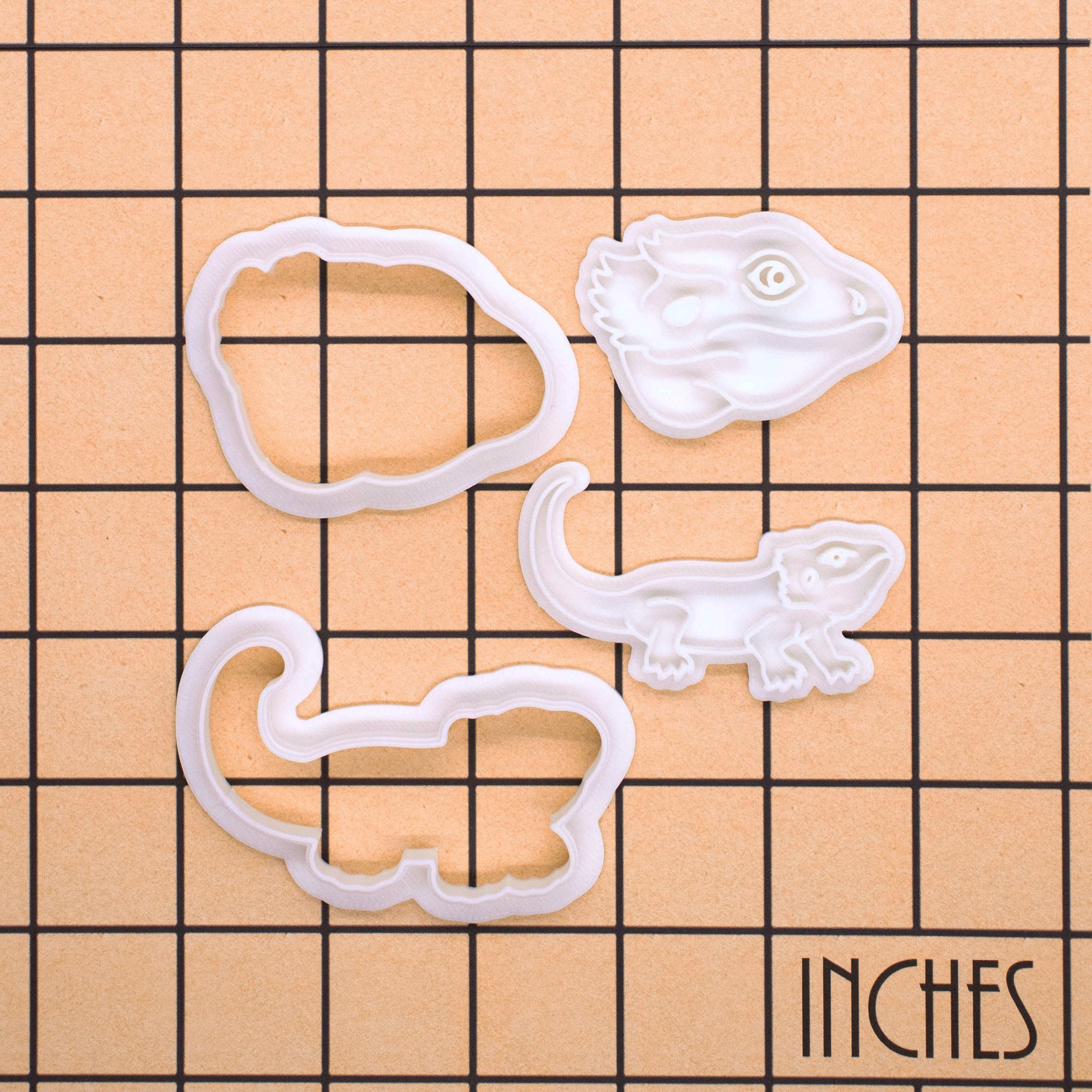 Set of 2 Bearded Dragon Pogona Face & Body Mini Cookie Cutter & Stamp Set
