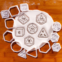 Set of 6 Mini Polyhedral Dice Cookie Cutter & Stamp Sets – Natural 20, D12, D10, D8, D6 & D4