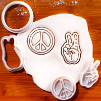 Set of 2 Peace Symbol & V Sign Hand Mini Cookie Cutter & Stamp Sets