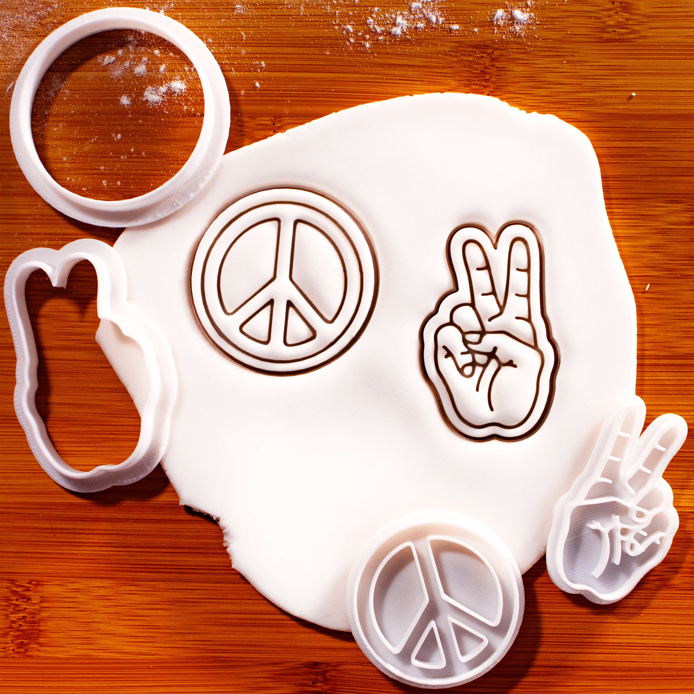 Set of 2 Peace Symbol & V Sign Hand Mini Cookie Cutter & Stamp Sets