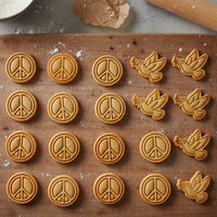 Set of 2 Peace Dove & Peace Sign Mini Cookie Cutter & Stamp Set
