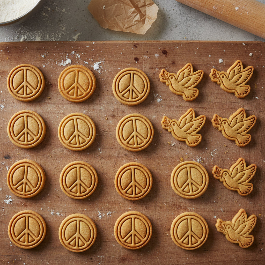 Set of 2 Peace Dove & Peace Sign Mini Cookie Cutter & Stamp Set