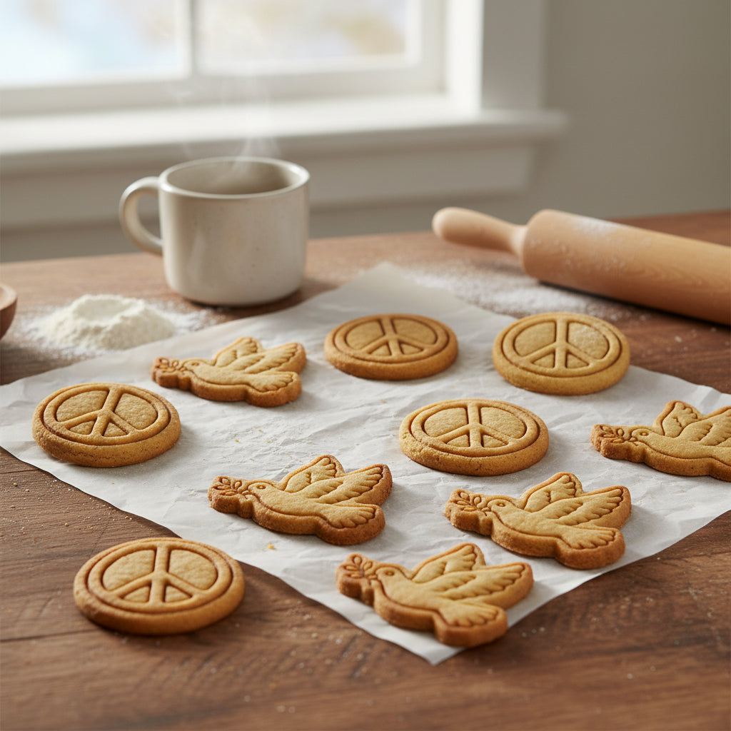Set of 2 Peace Dove & Peace Sign Mini Cookie Cutter & Stamp Set
