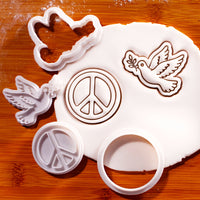 Set of 2 Peace Dove & Peace Sign Mini Cookie Cutter & Stamp Set
