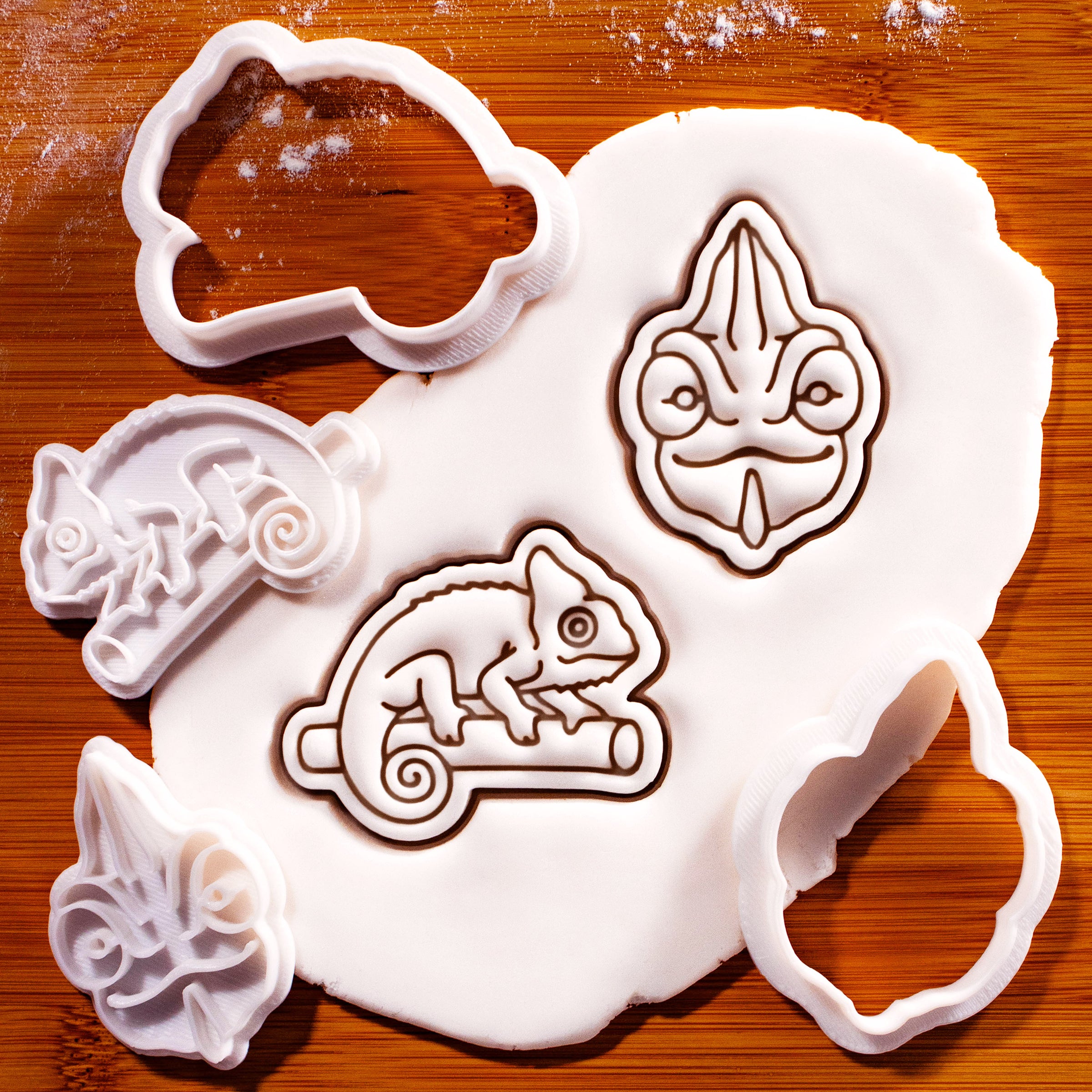 Set of 2 Veiled Chameleon Mini Cookie Cutter & Stamp Set