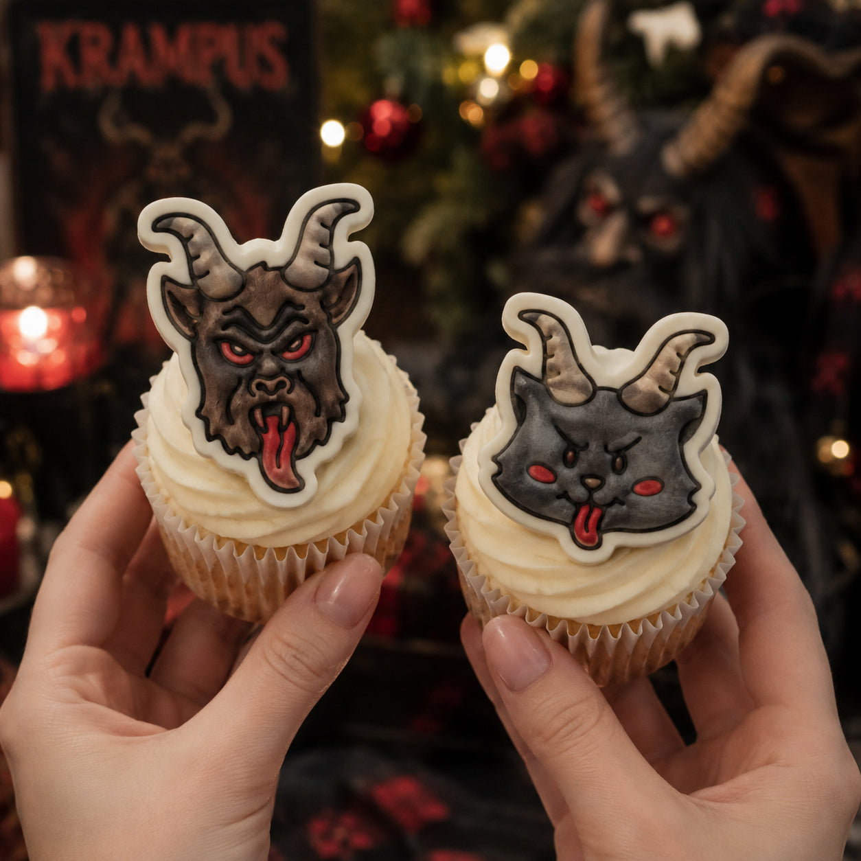 Set of 2 Realistic & Cute Krampus Mini Cookie Cutter & Stamp Sets
