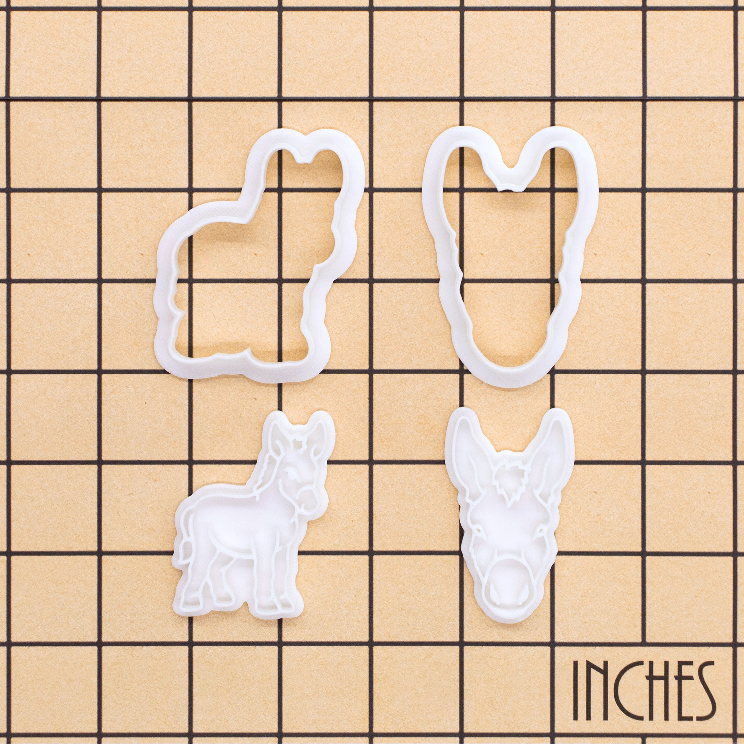 Set of 2 Donkey Face & Full Body Mini Cookie Cutter & Stamp Set