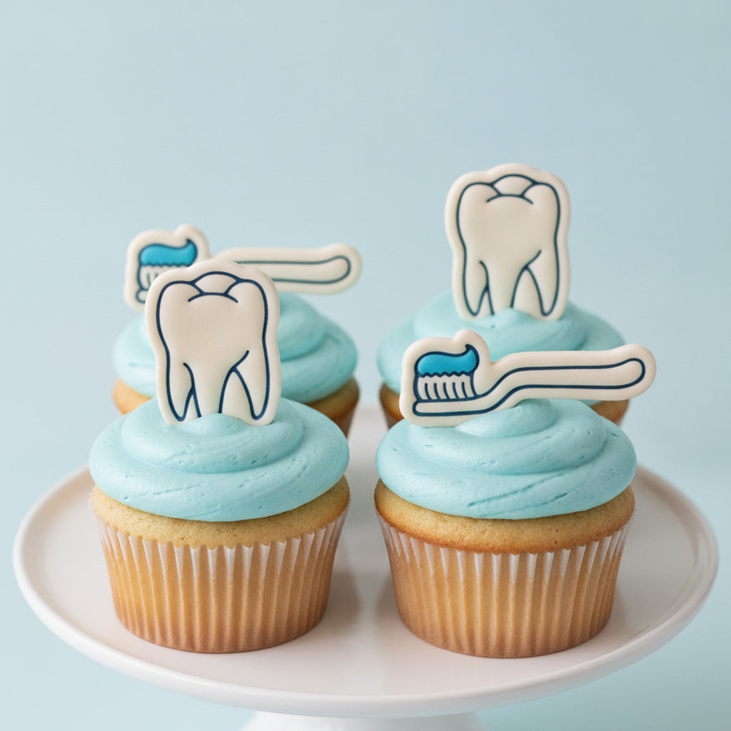 Set of 2 Realistic Tooth & Toothbrush Mini Cookie Cutter & Stamp Sets