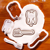 Set of 2 Realistic Tooth & Toothbrush Mini Cookie Cutter & Stamp Sets