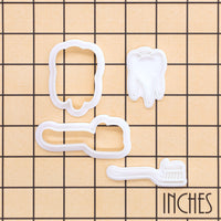Set of 2 Realistic Tooth & Toothbrush Mini Cookie Cutter & Stamp Sets