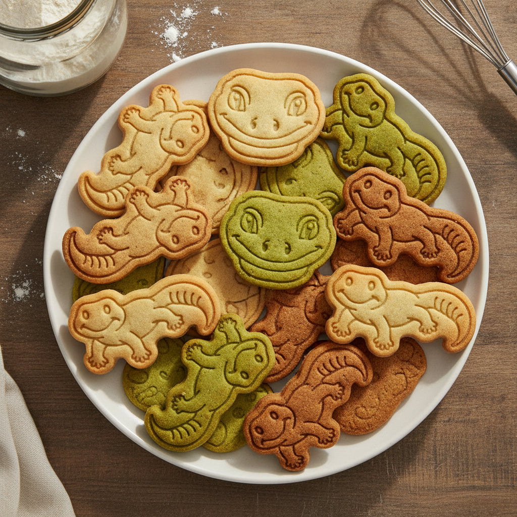 Set of 2 Smiling Gecko Face & Full Body Mini Cookie Cutter & Stamp Sets