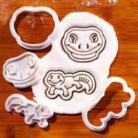 Set of 2 Smiling Gecko Face & Full Body Mini Cookie Cutter & Stamp Sets