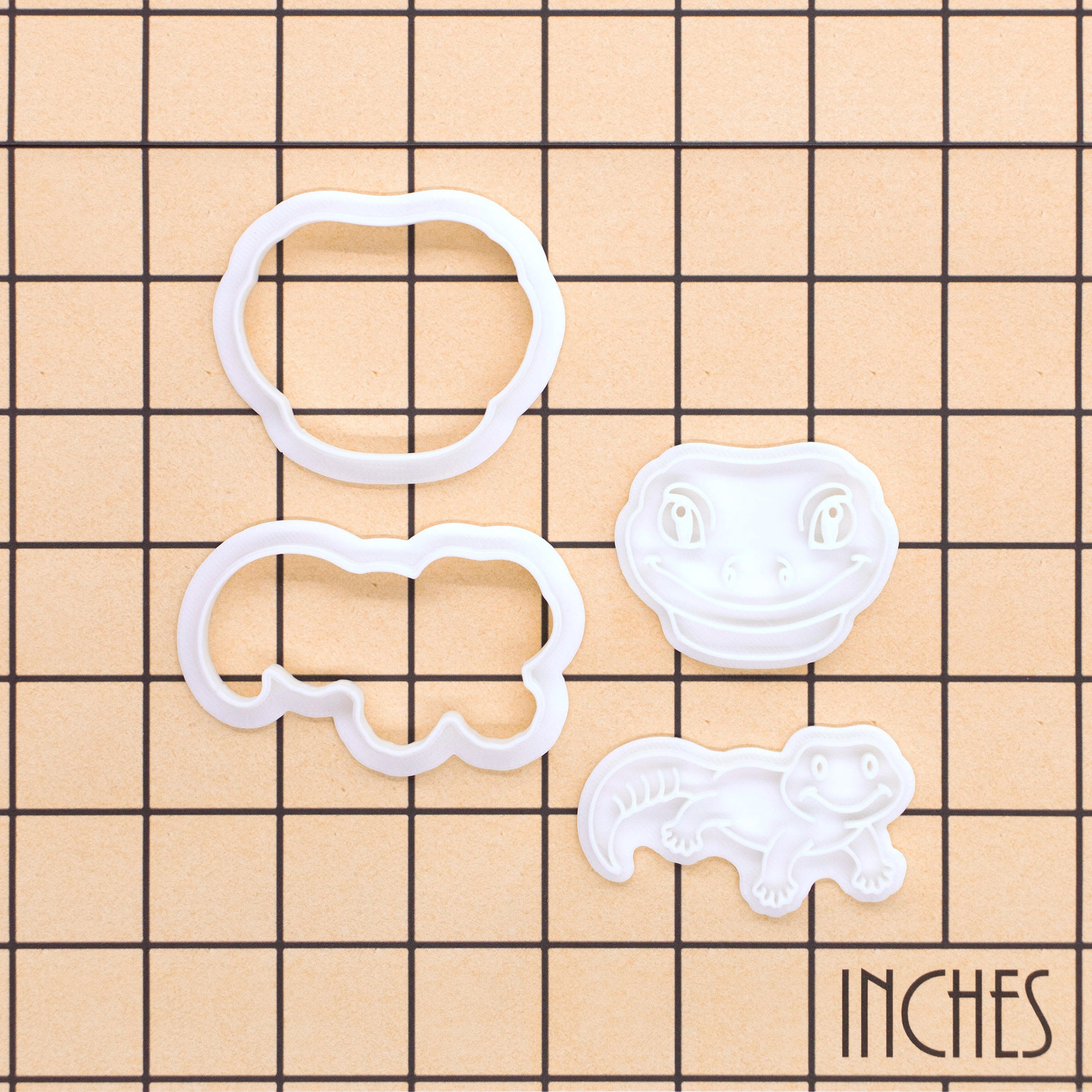 Set of 2 Smiling Gecko Face & Full Body Mini Cookie Cutter & Stamp Sets