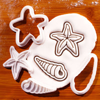 Set of 2 Simple Starfish & Screw Shell Mini Cookie Cutter & Stamp Sets
