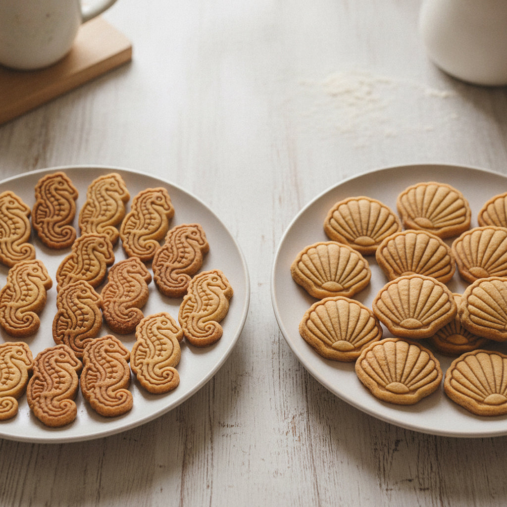Set of 2 Seahorse & Seashell Mini Cookie Cutter & Stamp Sets
