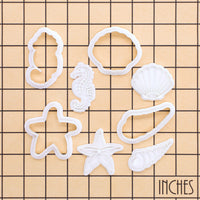 Set of 4 Seahorse, Seashell, Simple Starfish & Screw Shell Mini Cookie Cutter & Stamp Sets