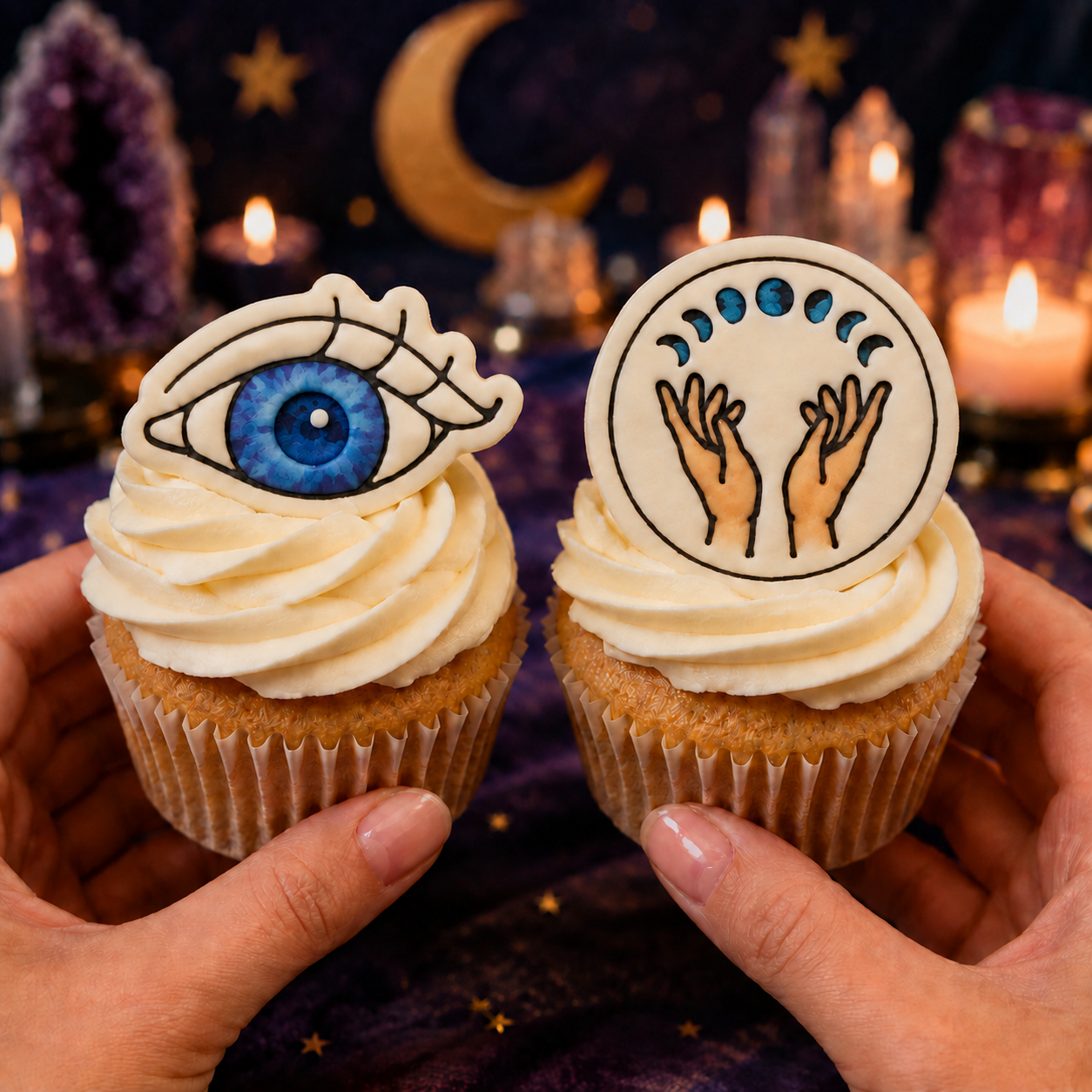 Set of 2 Eye & Magic Hands Moon Phases Mini Cookie Cutter & Stamp Sets