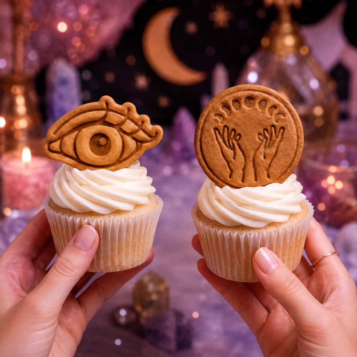 Set of 2 Eye & Magic Hands Moon Phases Mini Cookie Cutter & Stamp Sets