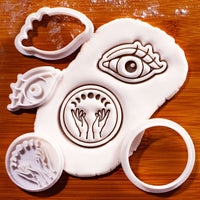 Set of 2 Eye & Magic Hands Moon Phases Mini Cookie Cutter & Stamp Sets