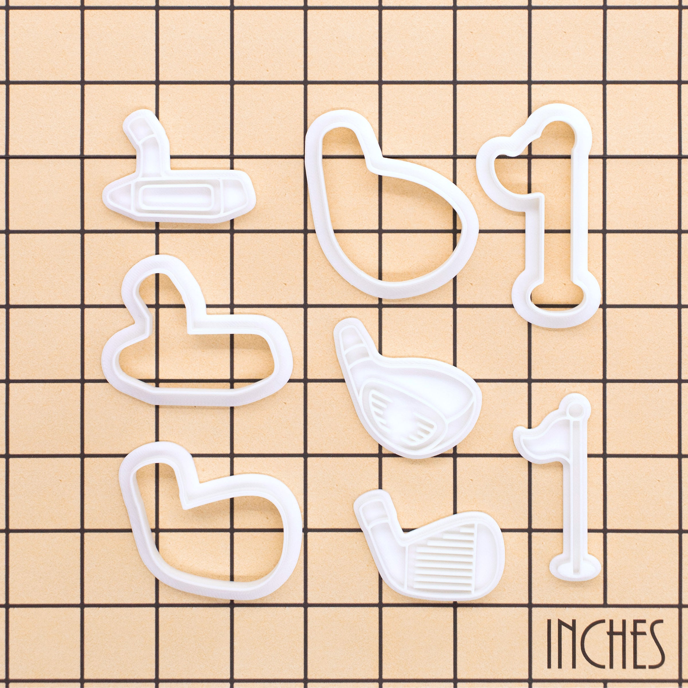 Set of 4 Golf Driver, Iron, Putter & Flagstick Mini Cookie Cutter & Stamp Set
