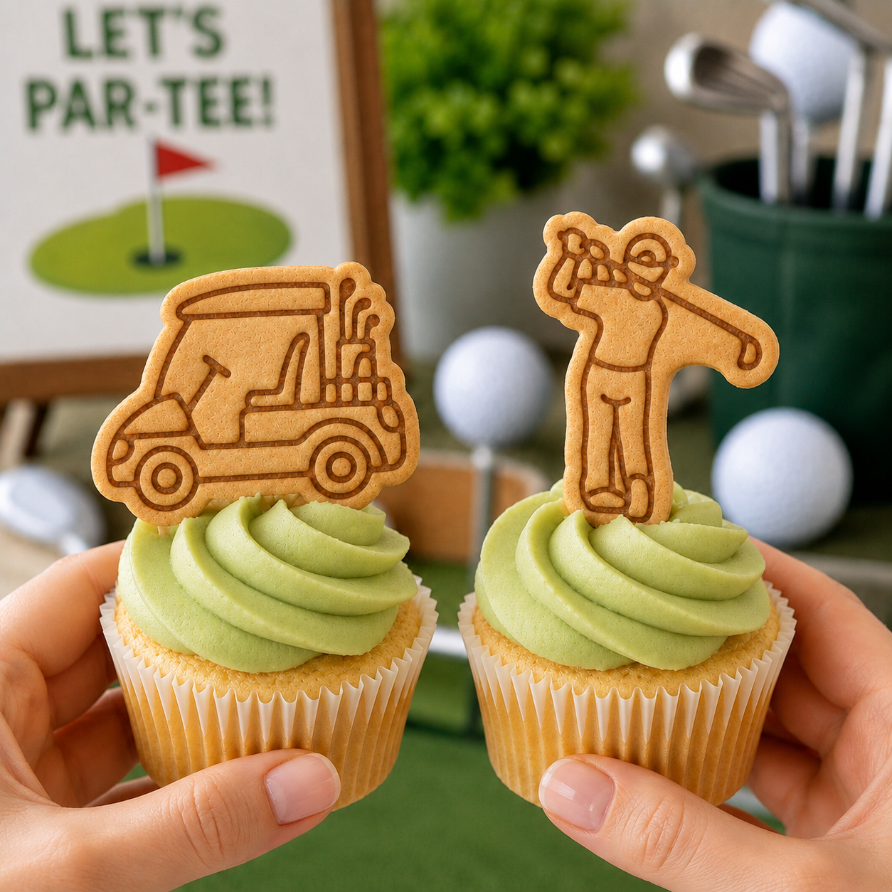Set of 2 Golf Cart & Golfer Mini Cookie Cutter & Stamp Sets