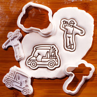 Set of 2 Golf Cart & Golfer Mini Cookie Cutter & Stamp Sets