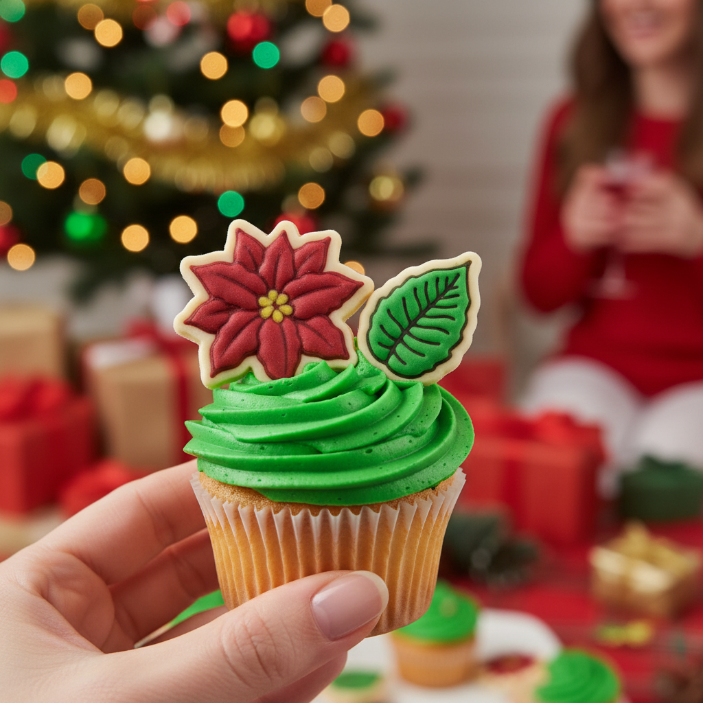 Set of 2 Poinsettia Flower & Leaf Mini Cookie Cutter & Stamp Sets