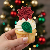 Set of 2 Poinsettia Flower & Leaf Mini Cookie Cutter & Stamp Sets