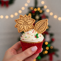 Set of 2 Poinsettia Flower & Leaf Mini Cookie Cutter & Stamp Sets