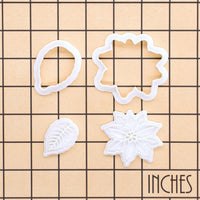 Set of 2 Poinsettia Flower & Leaf Mini Cookie Cutter & Stamp Sets